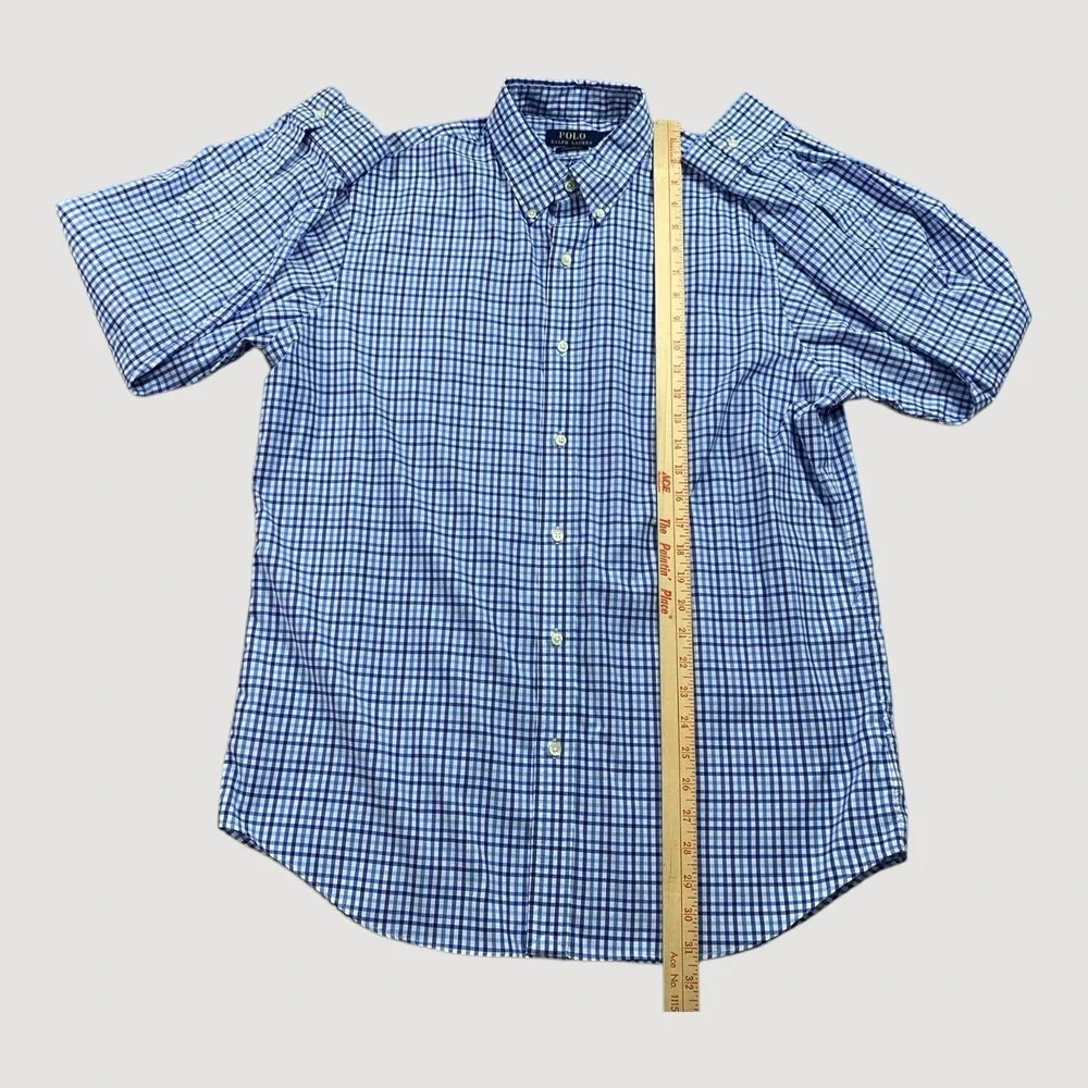 Polo Ralph Lauren‎ Shirt Mens L Blue Gingham Classic Fit Performance Stretch